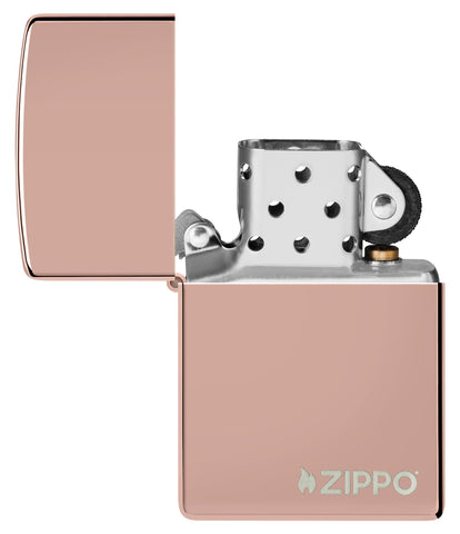 Zippo High Polish Rose Gold Logo Pocket Lighter