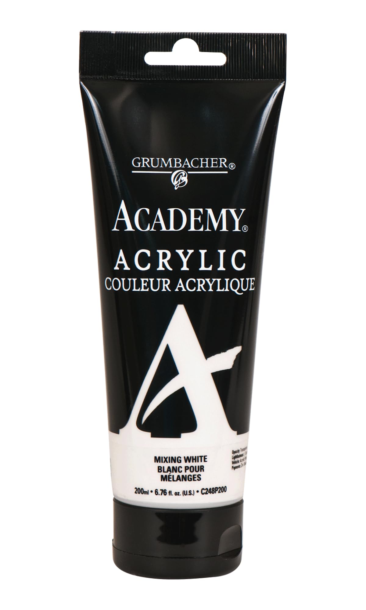 Grumbacher Academy Acrylic Paint, Gloss, 200ml/6.8 oz. Plastic Tube, Mixing White (C248P200)