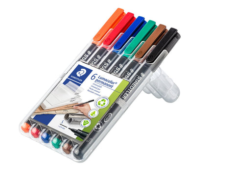 STAEDTLER 313 WP6 Lumocolor Universal Permanent Superfine Pens - Assorted Colours