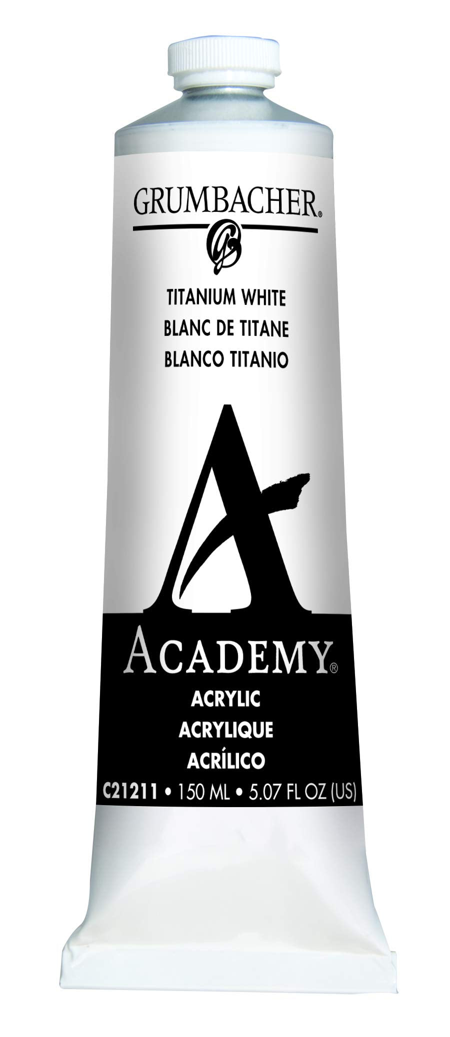 Grumbacher Academy Acrylic Paint, 150ml/5.07 oz Metal Tube, Titanium White (C21211)