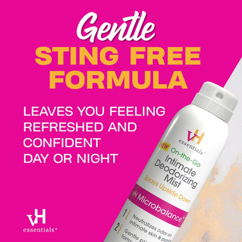 vH essentials Feminine Spray, Intimate Deodorizing Mist, Gentle Odor Eliminating Ph Balanced Formula, Sting Free, Alcohol free, Continuous Spray, 3 floz.