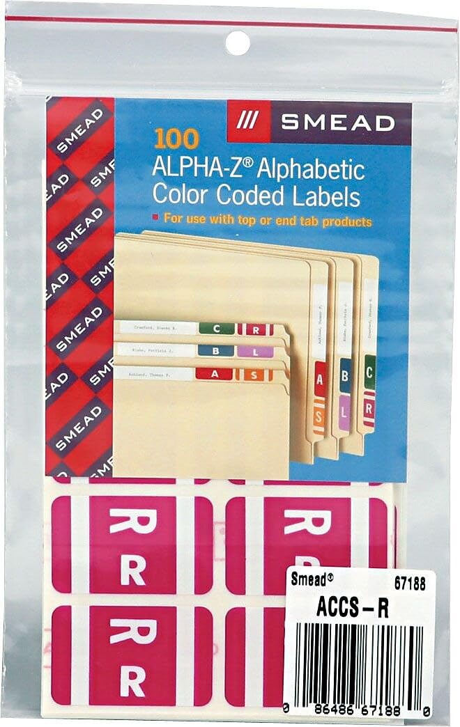 Smead AlphaZ ACCS Color-Coded Alphabetic Label, R, Purple, 100 Labels per Pack (67188)