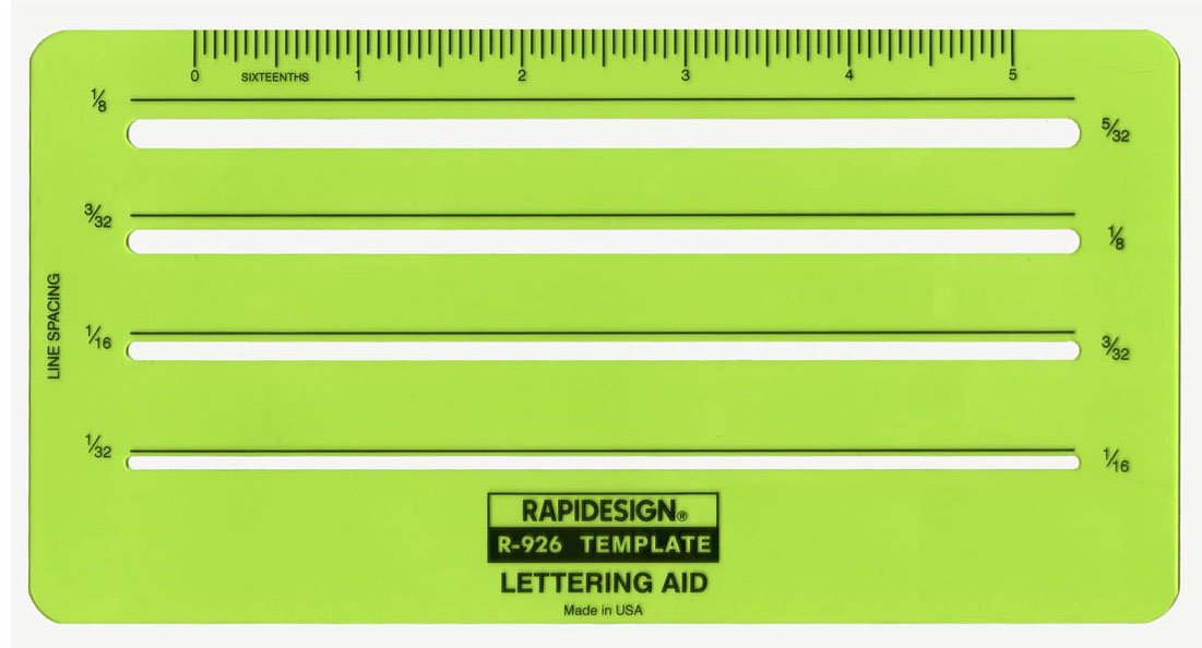 Rapidesign Lettering Aid Template, 1/16, 3/32, 1/8, 5/32 Inch Sizes, 1 Each (R926)
