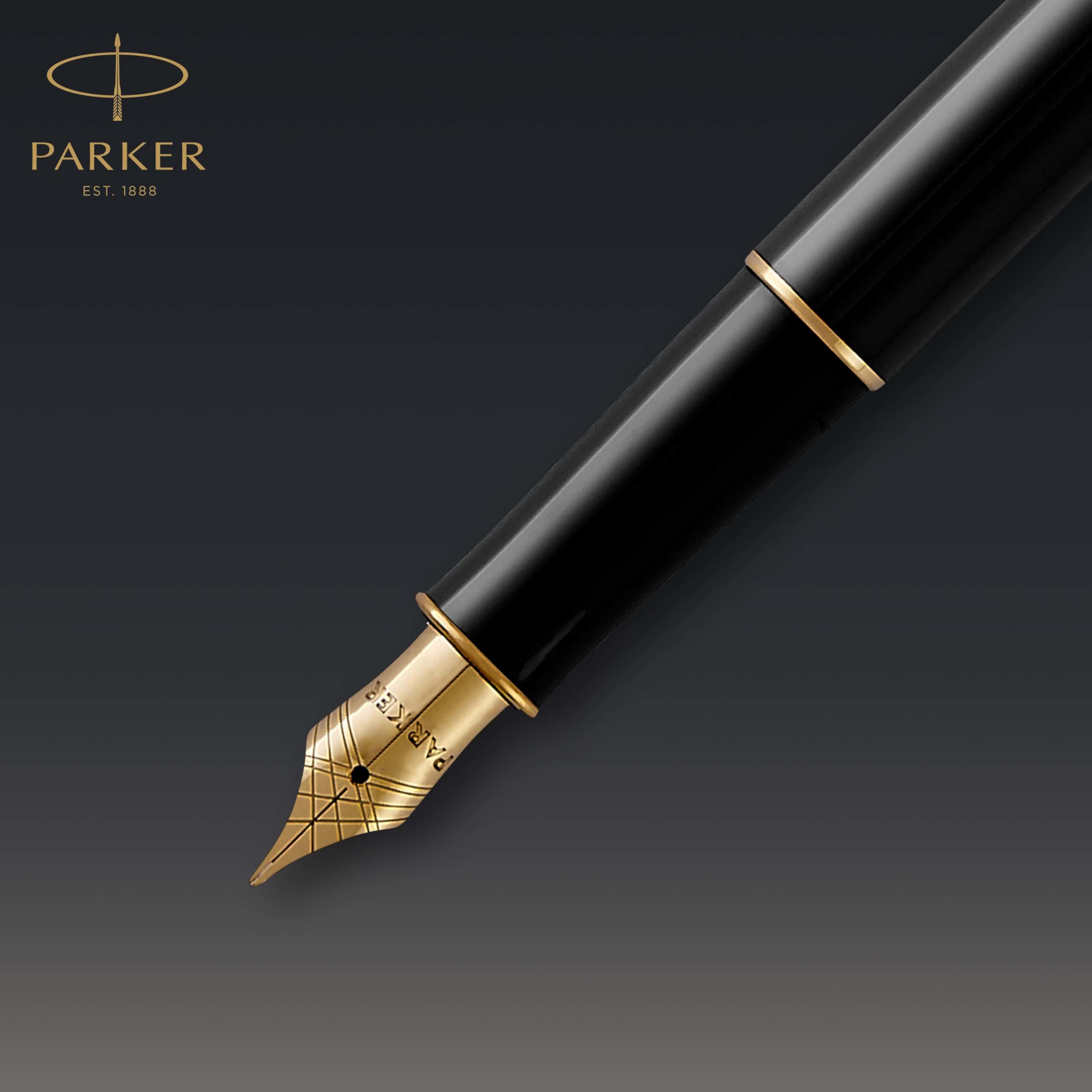 Parker Sonnet Black Lacquer Fountain Pen, Fine Nib, Black Ink
