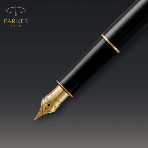 Parker Sonnet Black Lacquer Fountain Pen, Fine Nib, Black Ink