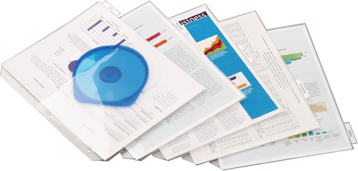 Tops Cardinal Plastic Binder Dividers w/ 5 Tabs & Pockets - Poly Index Dividers for 3 Ring Binder - Ideal for Organizing Documents, Photos, Files at Home, Office, & School - 1 Set of 5 Clear Dividers