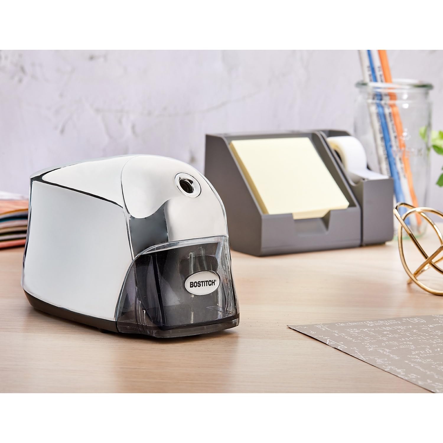 Bostitch Office QuietSharp Executive Heavy Duty Electric Pencil Sharpener, Colored-Pencil Compatible, Silver Chrome