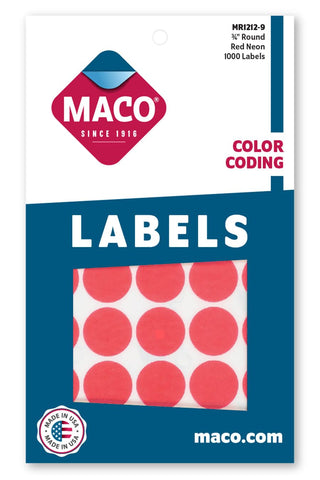 MACO Neon Red Round Color Coding Labels, 3/4 Inches in Diameter, 1000 Per Box (MR1212-9)