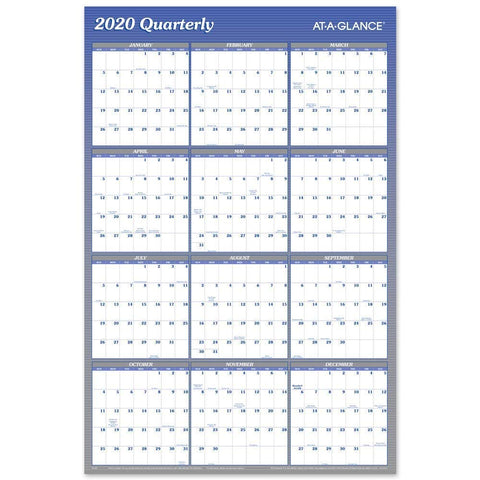 2021 Erasable Calendar, Dry Erase Wall Planner by AT-A-GLANCE, 36" x 24", Large, Vertical/Horizontal, Reversible, Blue (A1102-21)