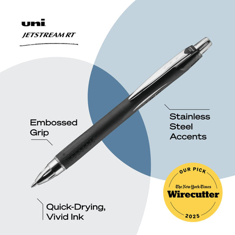 uniball Jetstream RT Ballpoint Pens, Fine Point (0.7mm), Black, 12 Pack