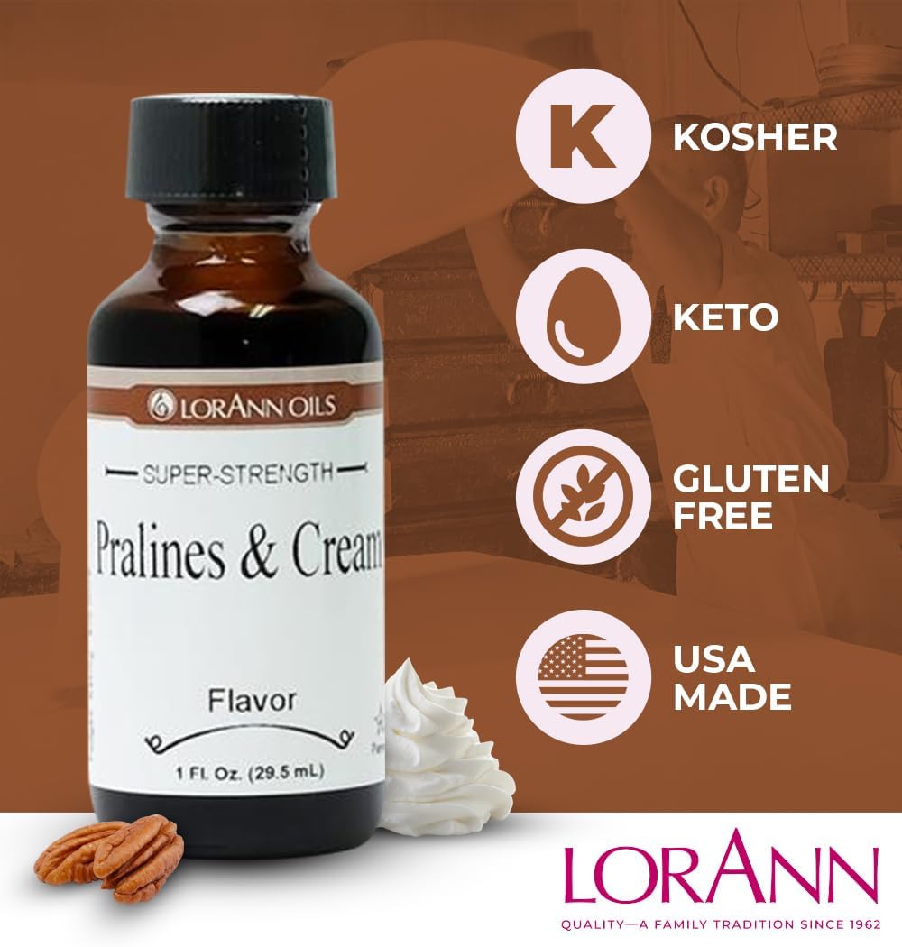 LorAnn Oils Super Strength Flavoring - Used For Candy Making, Flavoring, Baking, Hard Candy, & Flavor Oils - Bold, Natural Flavors 4X Stronger Than Extracts - Pralines & Cream, 0.125 fl oz