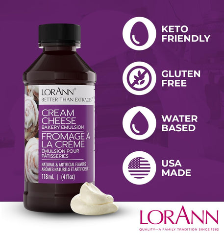 LorAnn Oils Cream Cheese Bakery Emulsion: True Essence, Ideal for Boosting Fruit Tones in Cakes, Cookies & Desserts, Gluten-Free, Keto-Friendly, Extract Substitute Essential for Your Kitchen, 16 Oz