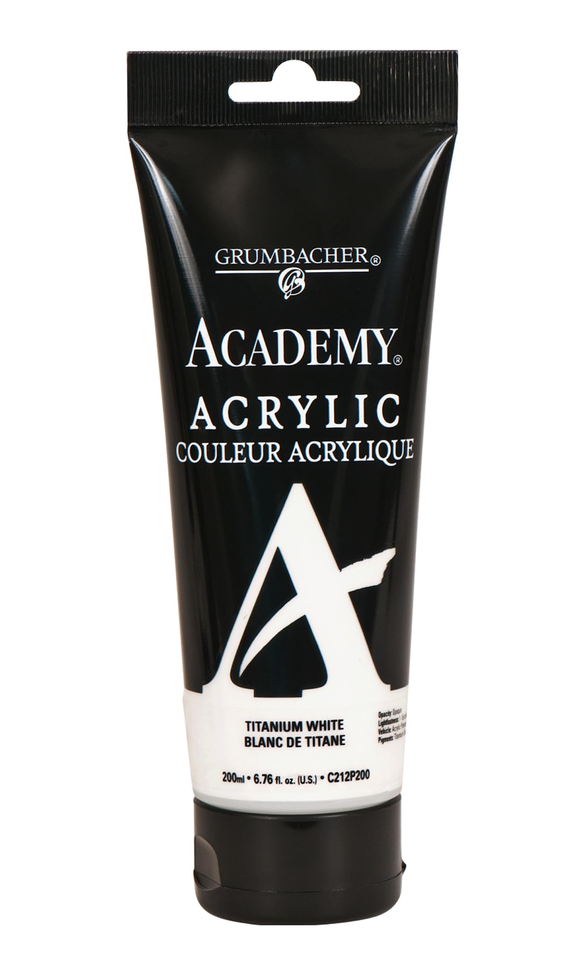 Grumbacher Academy Acrylic Paint, Gloss, 200ml/6.8 oz. Plastic Tube, Titanium White (C212P200)