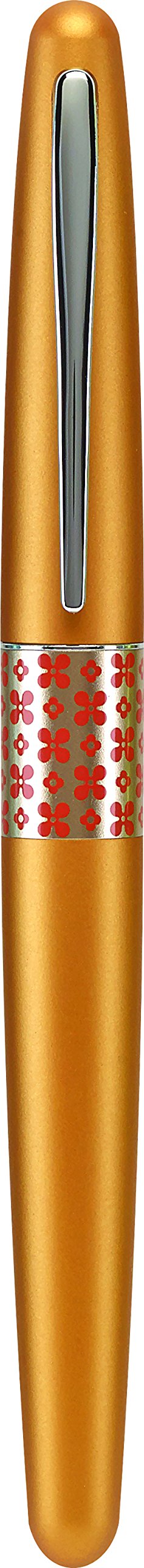 PILOT MR Retro Pop Collection Fountain Pen in Gift Box, Orange Barrel with Flower Accent, Medium Point Stainless Steel Nib, Refillable Black Ink (91443)