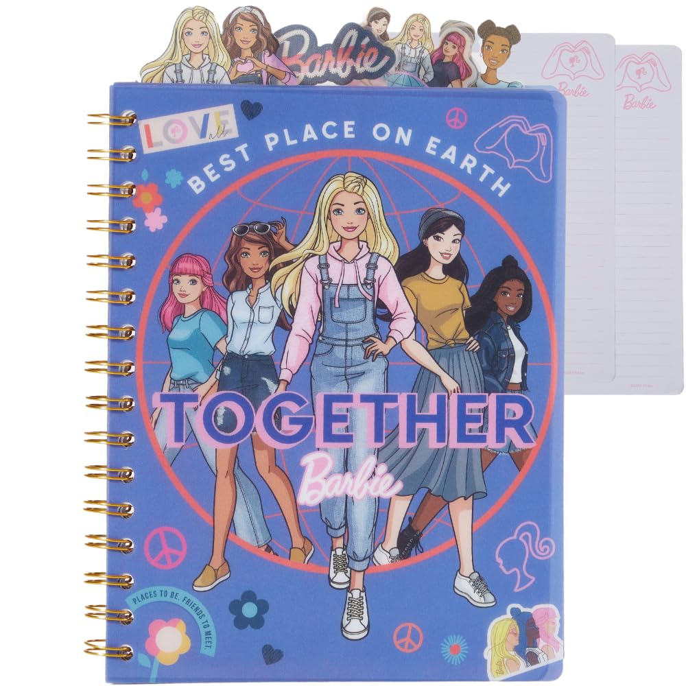 Barbie Tab Journal Notebook, Spiral Bound, 96 Lined Pages, 8 x 7 inches, Purple