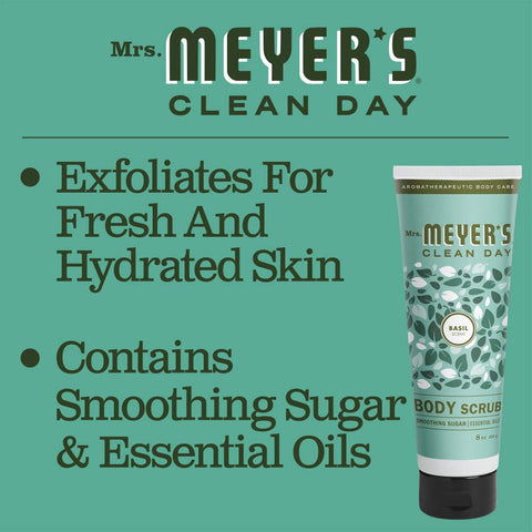 MRS. MEYER'S CLEAN DAY Exfoliating Body Scrub, Sugar Scrub that Leaves Skin Feeling Hydrated & Fresh, Made with Essential Oils, Basil, 8 oz