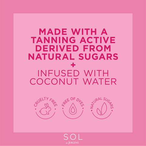 SOL by Jergens Deep Water Self Tanner Mousse, Water-based Sunless Tanner with Coconut Water for Fake Tan, Dye-free Tanning Active Derived from Natural Sugars, Deep Color, 5 Ounce