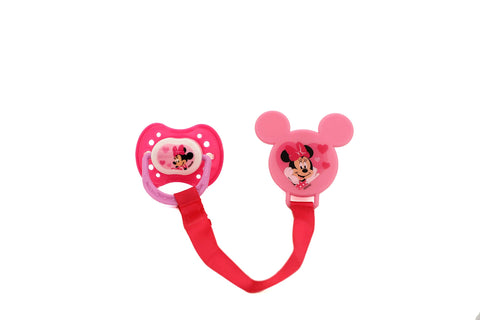 Disney Cudlie Minnie Mouse Baby Girl 4 Pack of 2 Pacifiers & 2 Clips with Hearts for Min Print