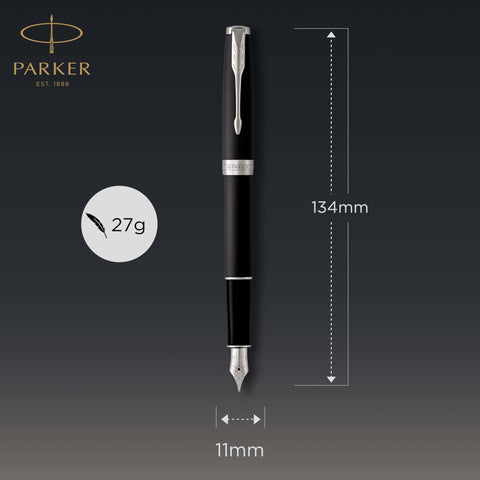 PARKER Sonnet Fountain Pen, Matte Black Lacquer with Palladium Trim, Fine Nib (1931521)