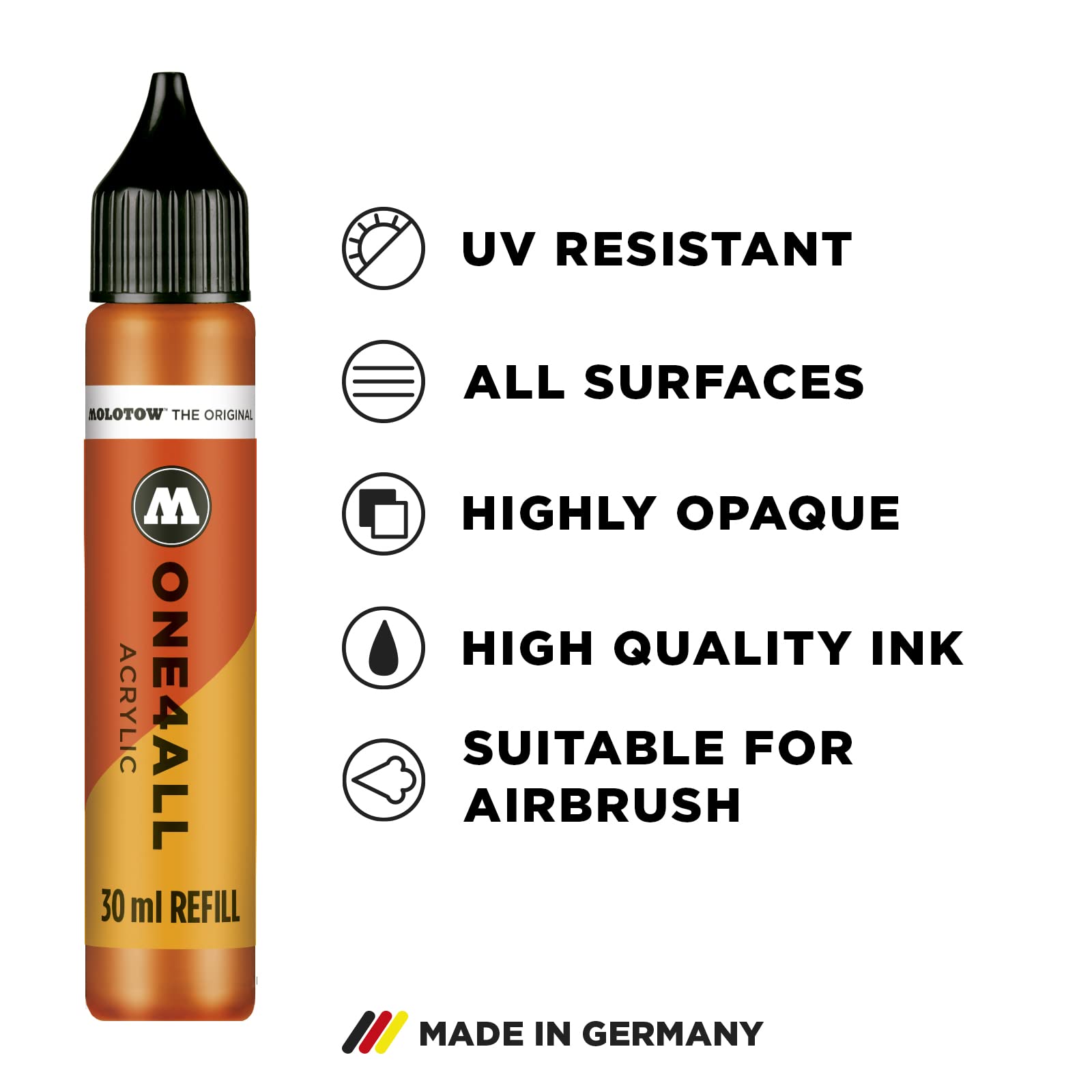 MOLOTOW ONE4ALL Acrylic Paint Refill, For ONE4ALL Paint Marker, True Blue, 30ml Bottle, 1 Each (693.204)