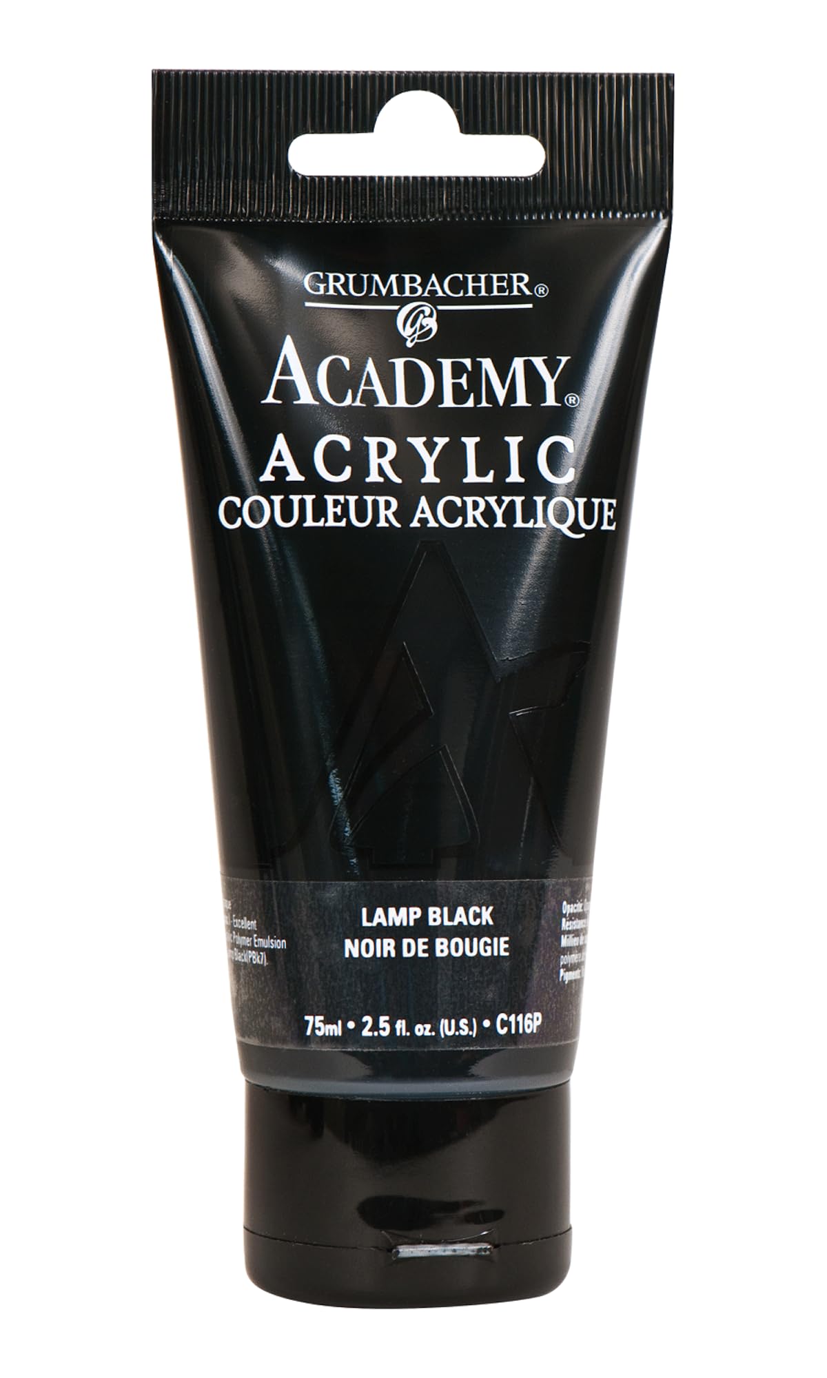 GRUMBACHER Academy Acrylic Paint, 75ml/2.5 Ounce Plastic Tube, Lamp Black (C116P)