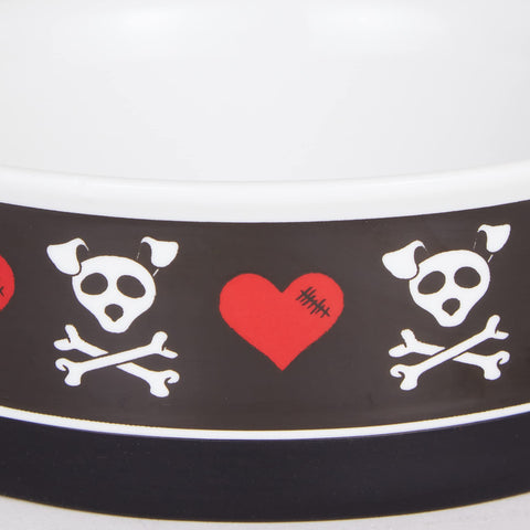 Bone Dry Ceramic Food & Water Bowls for Pets Non-Slip for Secure, Less Messy Feeding, Microwave & Dishwasher Safe, Small Set, 4.25x2, Bad to The Bone, 2 Count