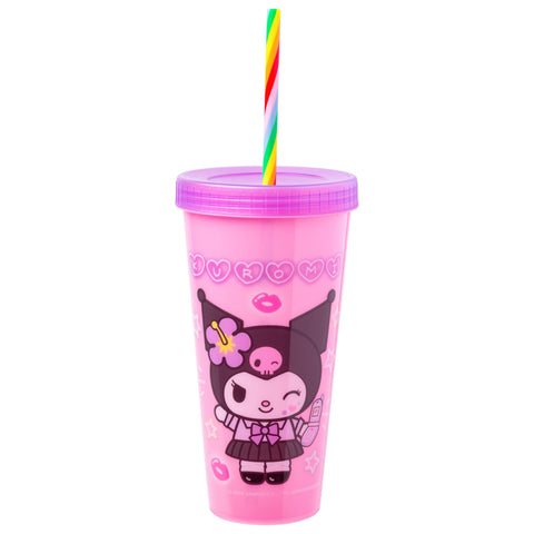Silver Buffalo Sanrio Hello Kitty and Friends Kogyaru 4 Pack Color Change Plastic Tumblers Featuring Hello Kitty, Cinnamoroll, My Melody, and Kuromi, 24 Ounces