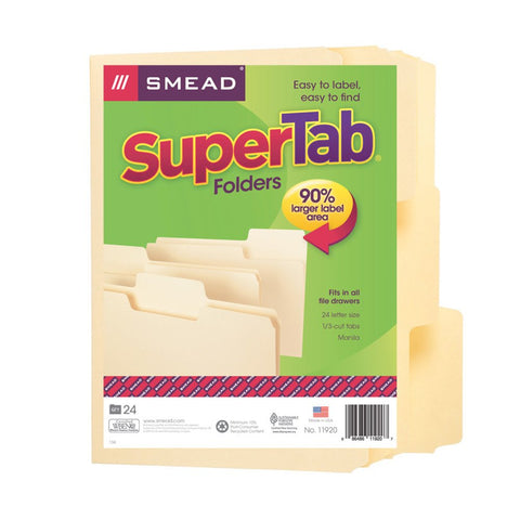 Smead SuperTab File Folder, Oversized 1/3-Cut Tab, Letter Size, Manila, 24 Per Pack (11920)