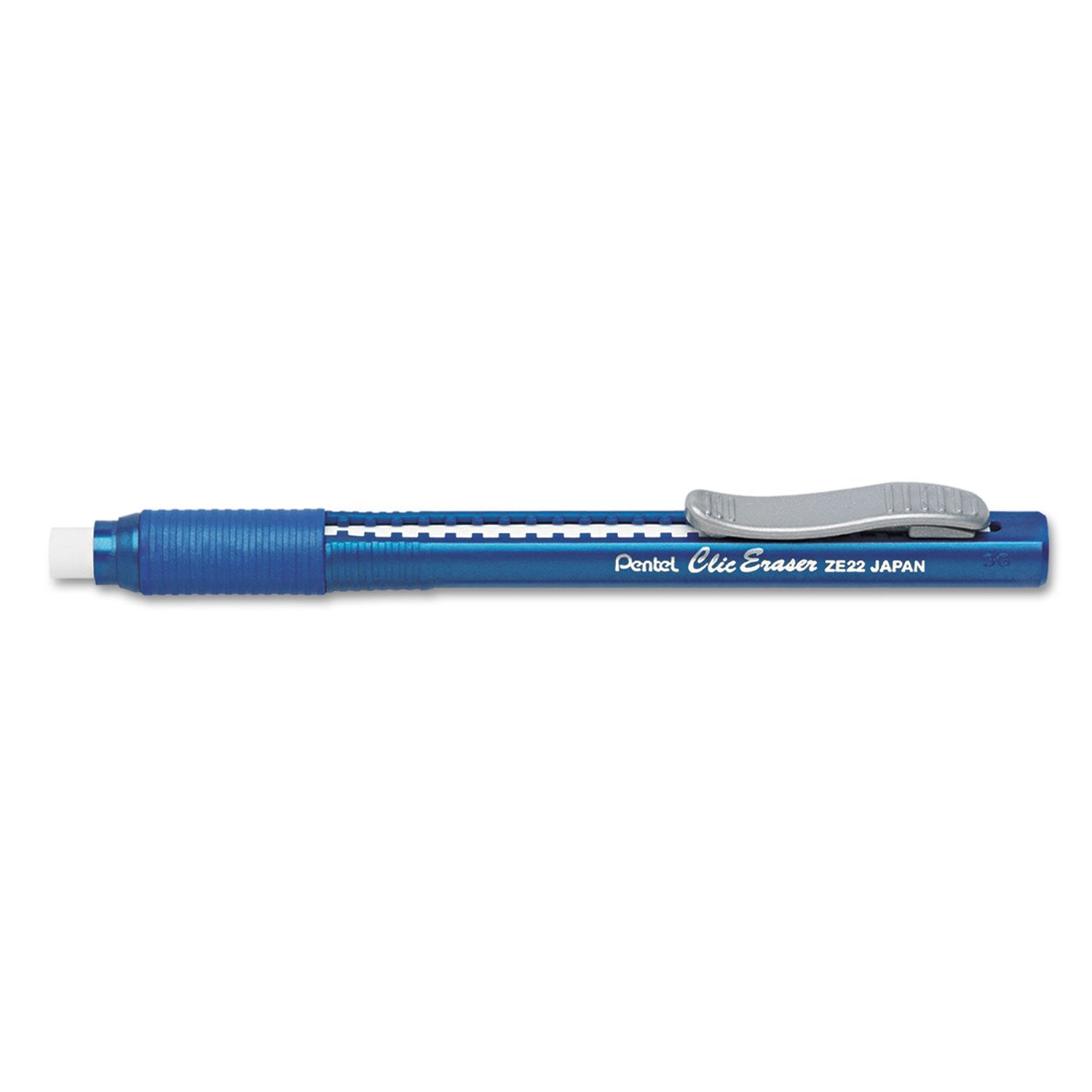 Pentel Clic Retractable Eraser, Refillable, Blue Barrel (PENZE22C)