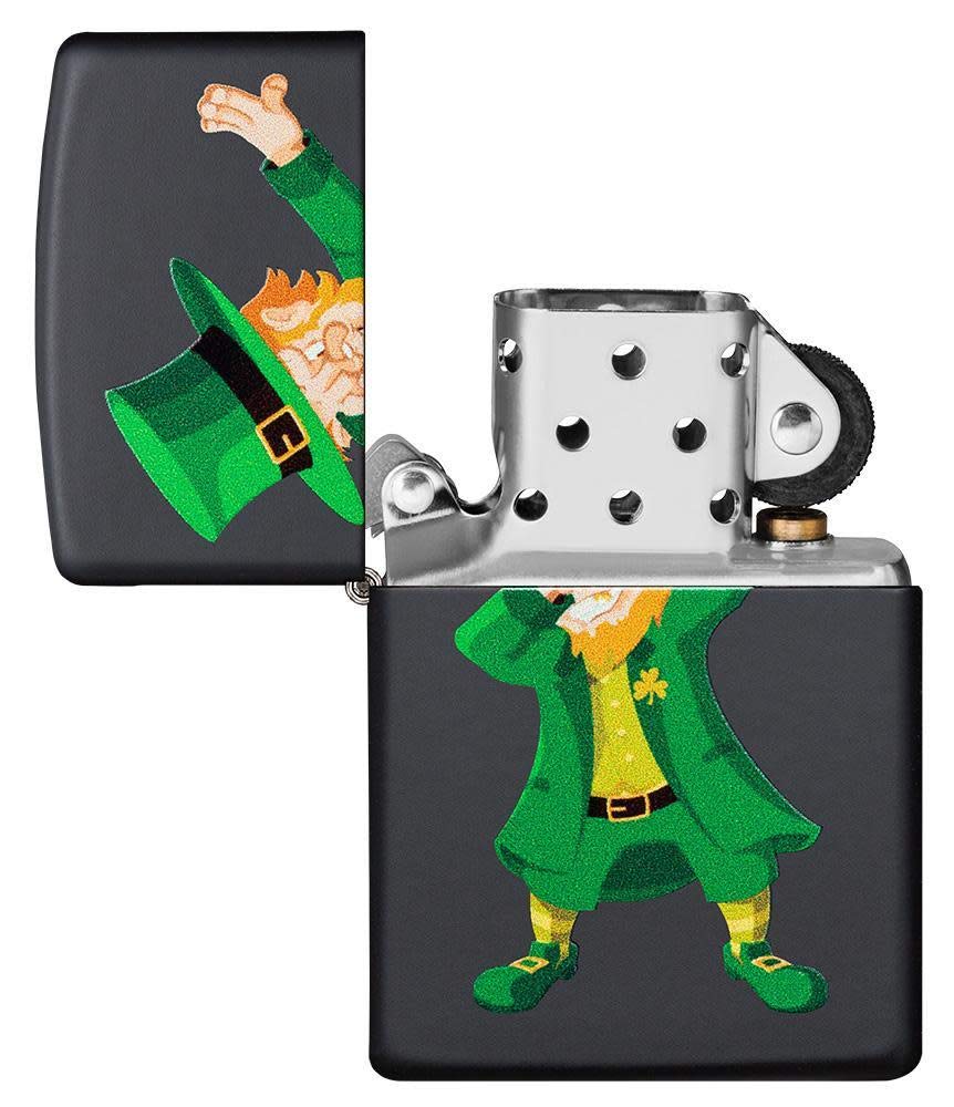 Zippo Dabbing Leprechaun Design Black Matte Pocket Lighter