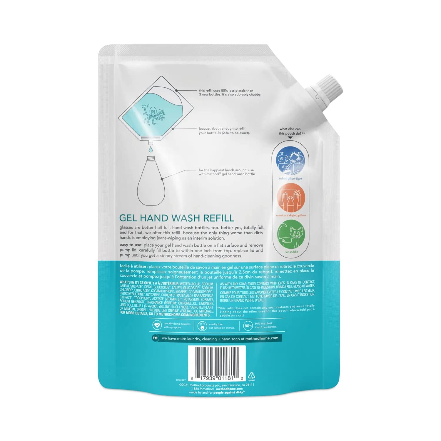 Method Gel Hand Wash Refill Pouch, Waterfall, 34 Ounce