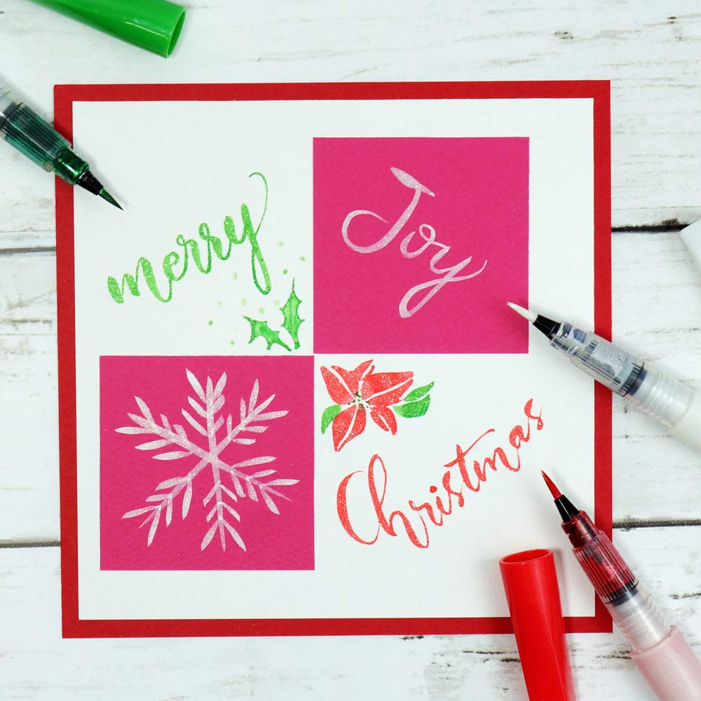 Kuretake ZIG Wink of Stella Brush II, White Christmas Glitter pen (White, Red, Green), Shimmer and Sparkle pens, for Card Making, Craft, Made in Japan