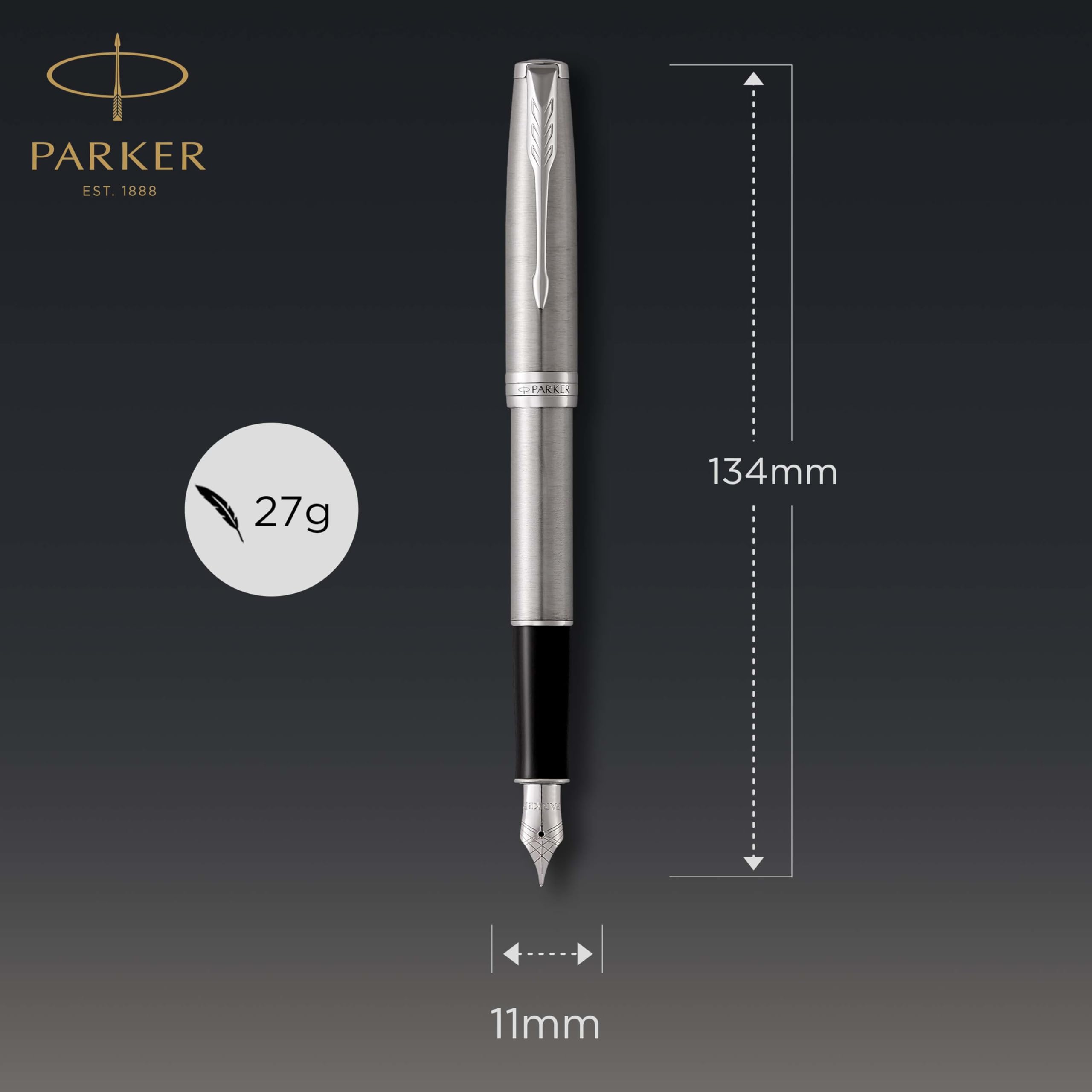 PARKER Sonnet Fountain Pen, Stainless Steel with Palladium Trim, Medium Nib (1931510)