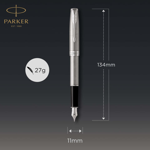 PARKER Sonnet Fountain Pen, Stainless Steel with Palladium Trim, Medium Nib (1931510)