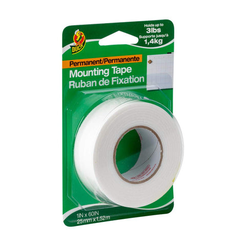 Duck Brand Permanent Foam Mounting Tape, Double-Sided, 1-Inch x 60 Inches, Single Roll, White (374073)