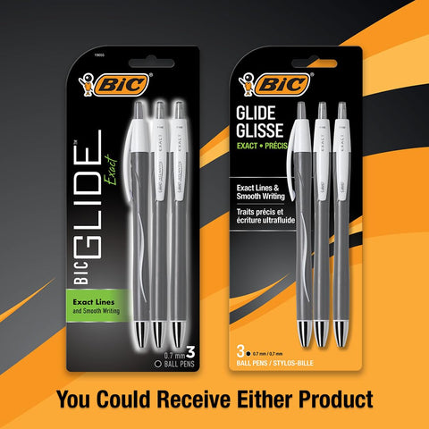 BIC Glide Exact Black Retractable Ballpoint Pens, Fine Point (0.7mm), 3-Count Pack, Ultra Smooth Writing Black Pens