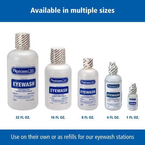 PhysiciansCare Wall-Mountable Eyewash Station with 3 Screw-Cap Bottles of Eye Wash Solution, 8 oz Each