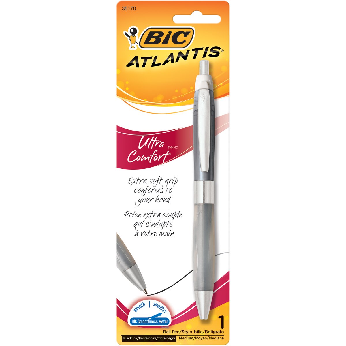 BIC Glide Ultra Comfort Retractable Ballpoint Pens, Medium Point (1.0mm), Black, Assorted Barrel Colors, 1-Count Pack