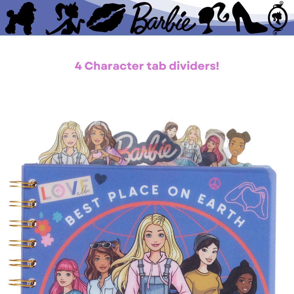 Barbie Tab Journal Notebook, Spiral Bound, 96 Lined Pages, 8 x 7 inches, Purple