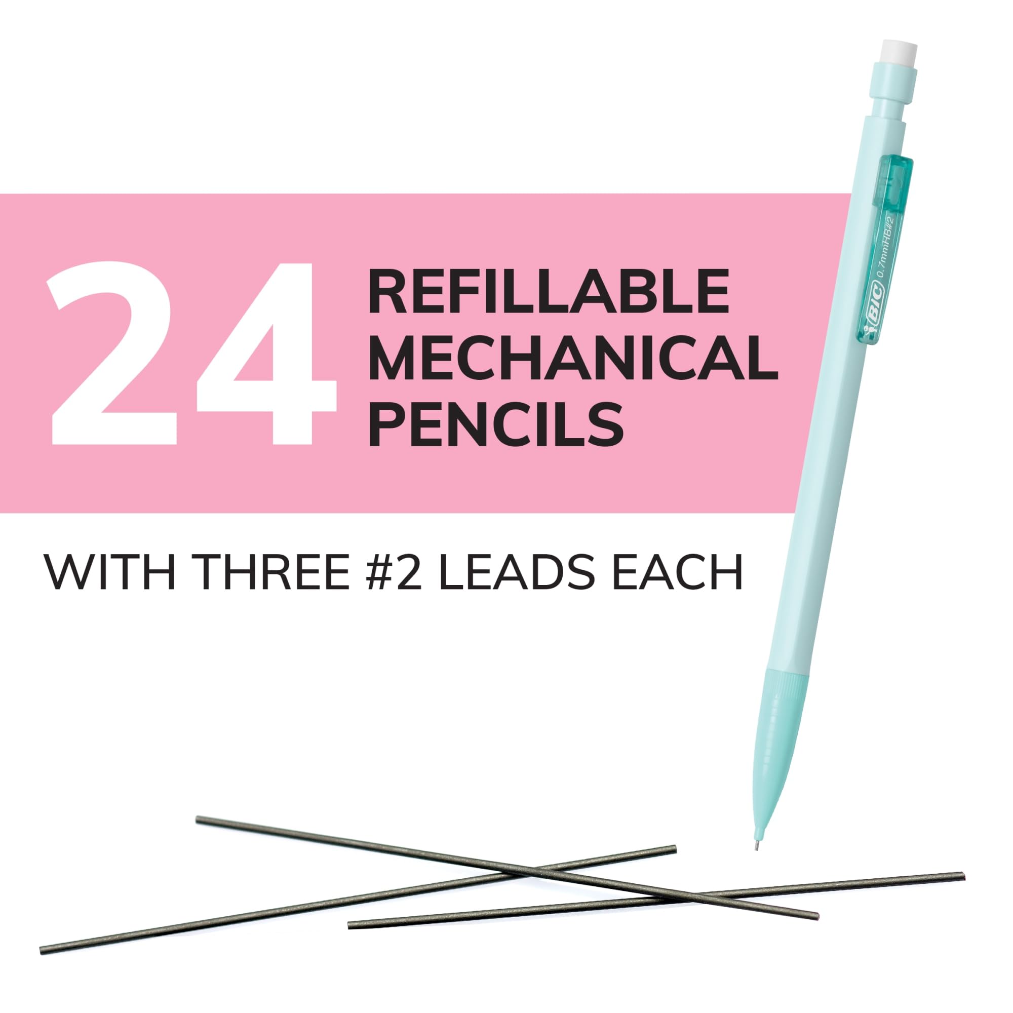 BIC® Xtra-Smooth Mechanical Pencils, Medium Point, 0.7 mm, #2 Lead, Assorted Pastel Barrel Colors, Pack Of 24 Pencils