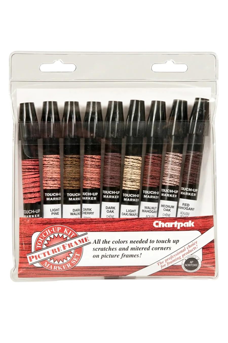 AD Marker Chartpak Wood Frame Touch-Up Markers, Tri-Nib, 9-Woodgrain Color Set, 1 Each (FTM9)