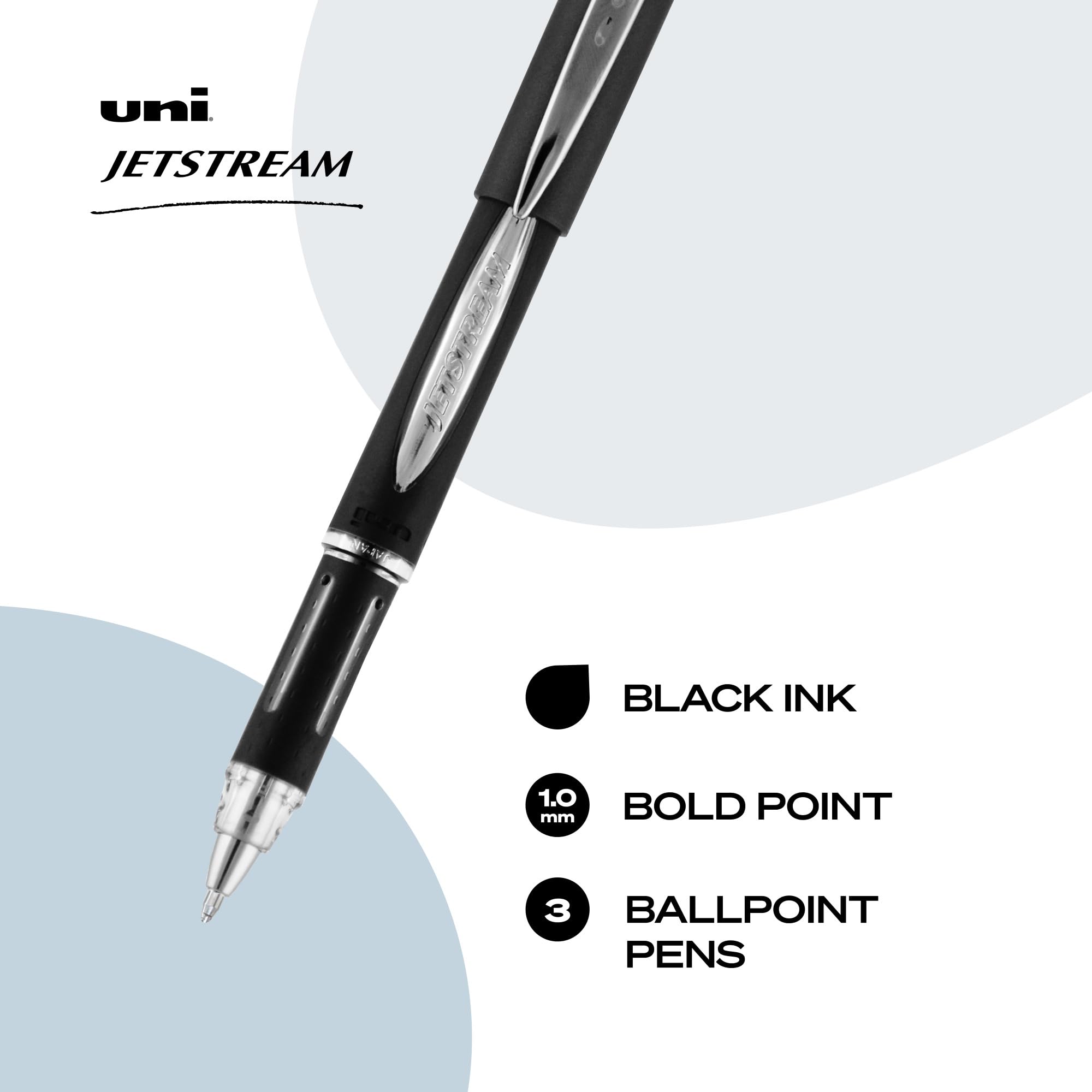 uniball Jetstream Ballpoint Pens, Medium Point (1.0mm), Black, 3 Pack