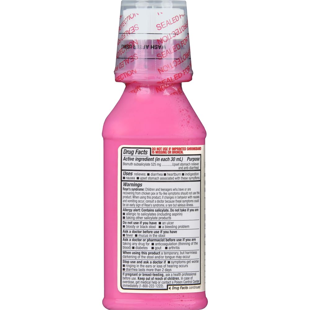 Foster & Thrive Stomach Relief Liquid for Nausea, Heartburn, Indigestion, Upset Stomach, and Diarrhea - Fast Relief for 5 Symptoms, Antidiarrheal, Bismuth Subsalicylate 525 mg, Original, 8 Oz