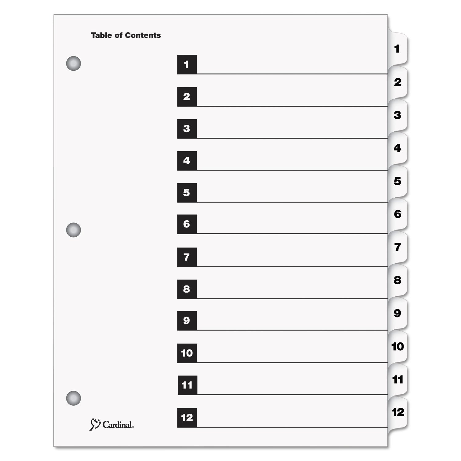 Cardinal OneStep Index System, 12-Tab, Numbered, White, 1 Set (61213)