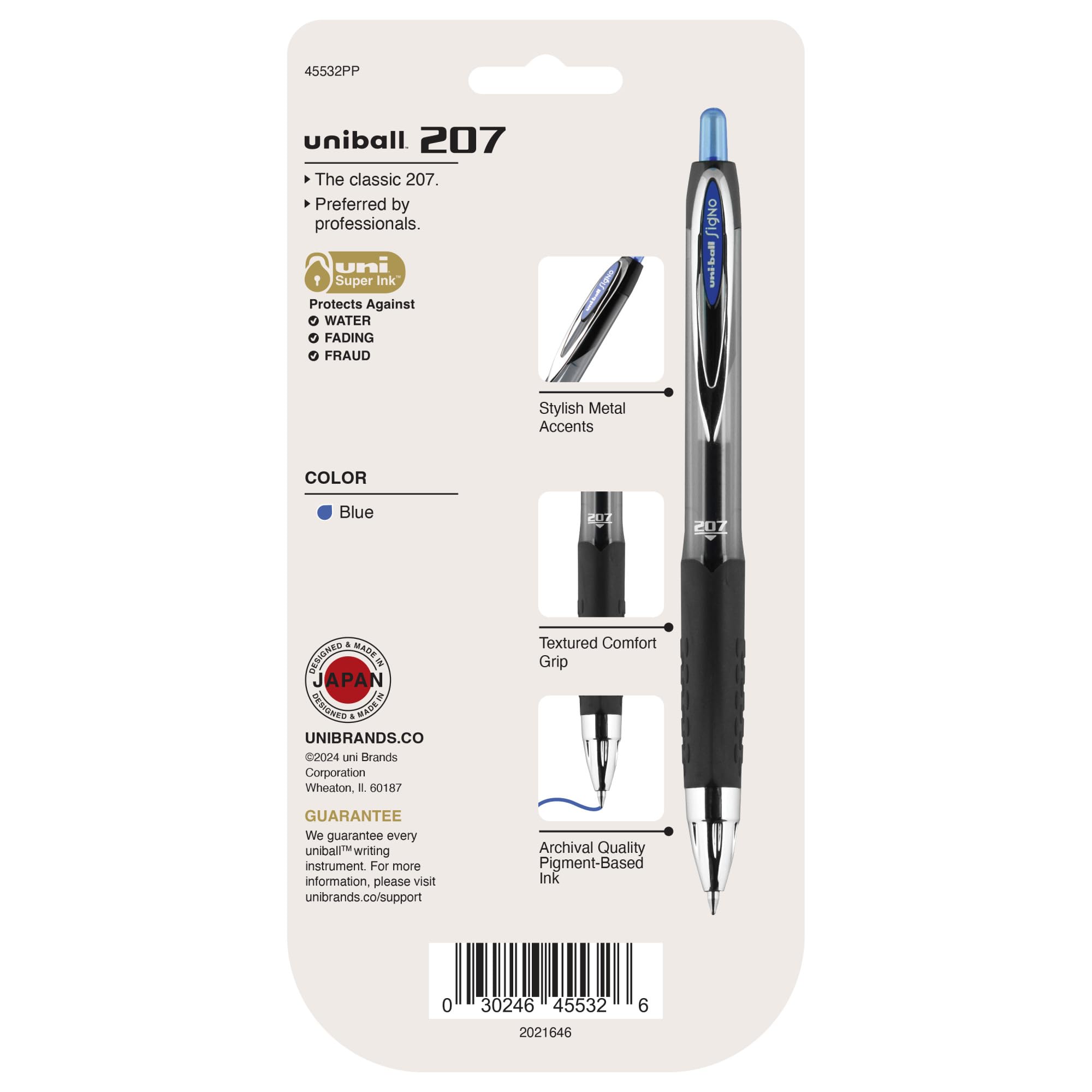 uni-ball® Signo Gel 207™ Retractable Gel Pens, Medium Point, 0.7 mm, Clear Barrel, Blue Ink, Pack Of 4