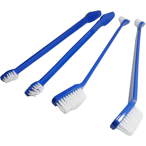 Duke's Pet Products 4 Piece Double Sided Canine Toothbrush Set with Long 8 1/2 Inch Handle (Blue, 4 Peice)