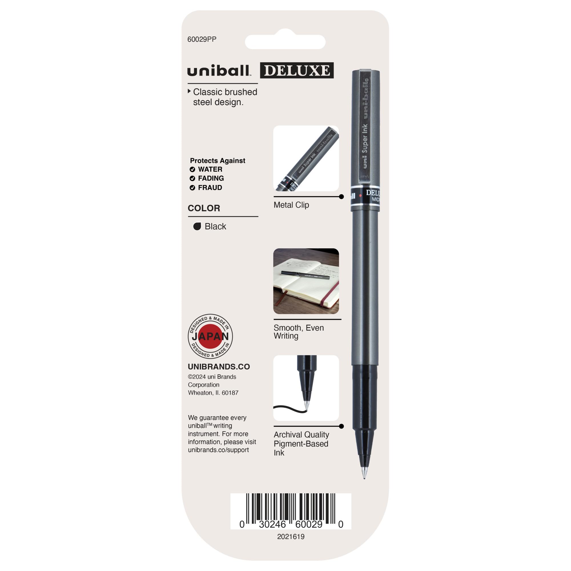 uni-ball® Deluxe Rollerball Pens, Micro Point, 0.5 mm, Graphite Barrel, Black Ink, Pack Of 3