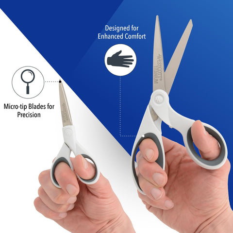 Westcott 5-Inch Micro-Tip & 8-Inch Bent Craft Fabric Scissors - Titanium Bonded Blades for Heavy Fabric and Precise Snips, 2 Pack