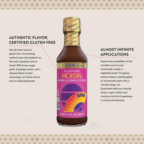 San-J - Gluten Free Hoisin Sauce - Traditional and Tasty Cooking Sauce - Specially Brewed - 10 oz. Bottle