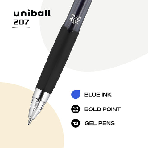 uniball 207 Retractable Gel Pens, Bold Point (1.0mm), Blue, 12 Pack